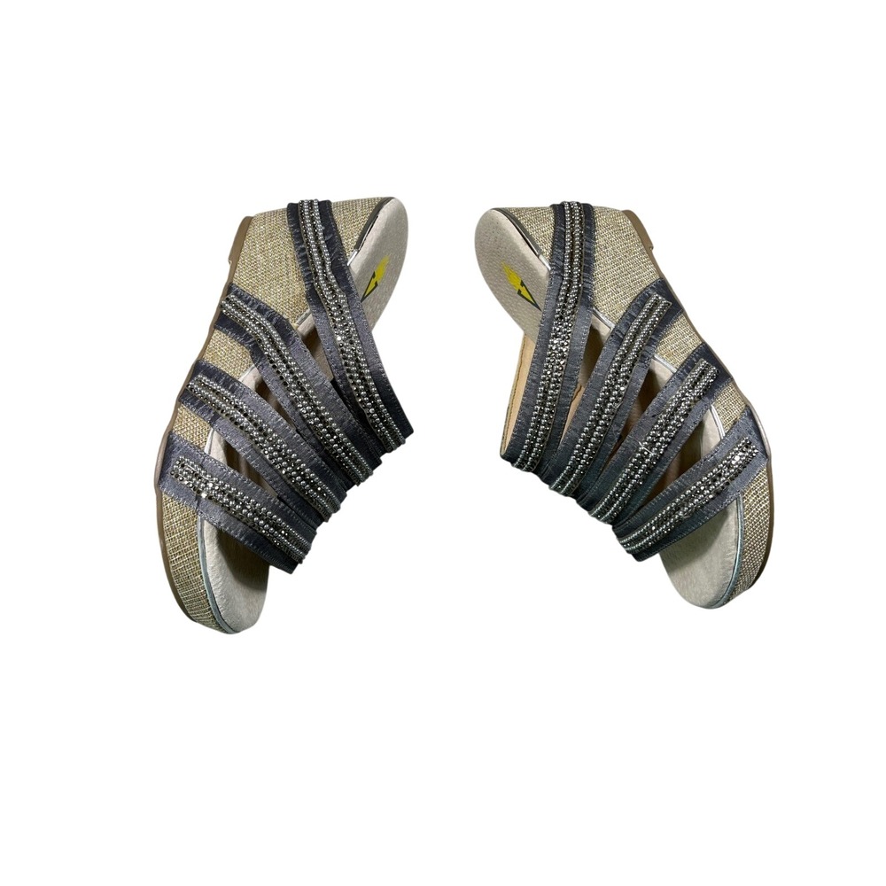 NIB Volatile Levee Pewter Rhinestone Wedge Slide Sandals Women's Size 9